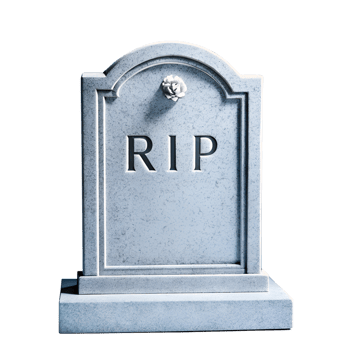 Grave headstone with 'RIP' inscription, standing on a concrete base against a white background, symbolizing rest and remembrance. png