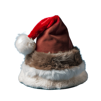 Festive Santa Claus hat with faux fur trim, perfect for holiday celebrations and Christmas-themed outfits. png