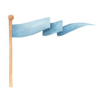 Watercolor illustration of a waving flag on the flagpole in blue. Long medieval flag, isolated. Hand drawn, sketch png