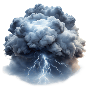 Dynamic illustration of a lightning storm within a dense cloud formation, showcasing powerful weather elements. png