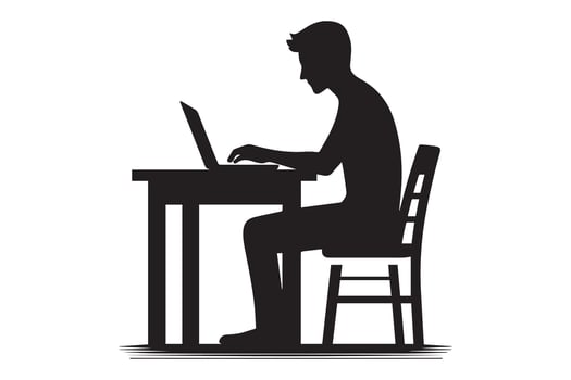 a man working on laptop at desk silhouette vector