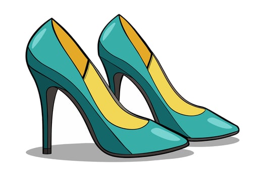 Pair of female blue high heels shoes. Cartoon illustration vector