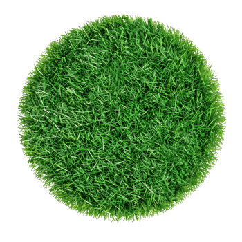 A top view of a floating patch of artificial grass, round and short, isolated on a transparent background png