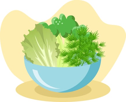 Green vegetables overflowing a blue bowl promoting a healthy lifestyle vector
