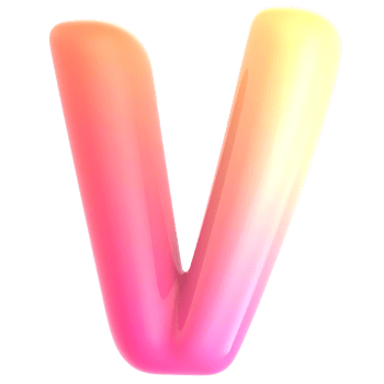 Gradient letter V font 3d render png