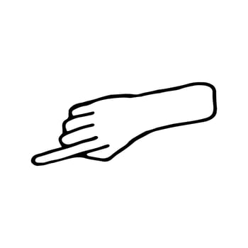 Hand drawn doodle illustration of palm, hand. Human concept design. Pointer sign, gesture vector