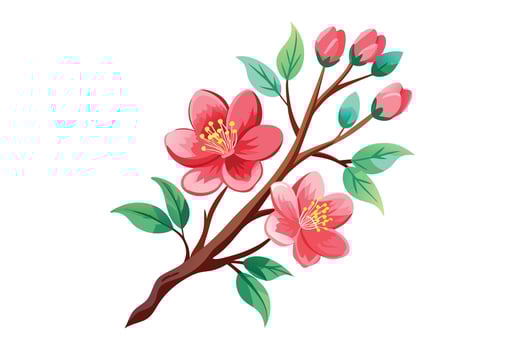 Watercolor exotic cherry blossom flower branch clipart vector