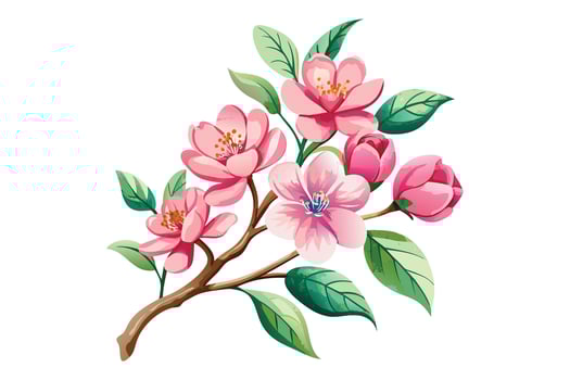 Watercolor exotic cherry blossom flower branch clipart vector