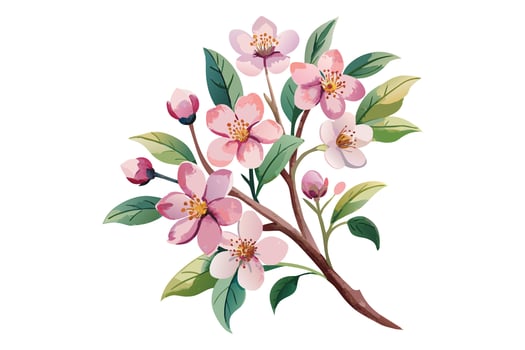 Watercolor exotic cherry blossom flower branch clipart vector
