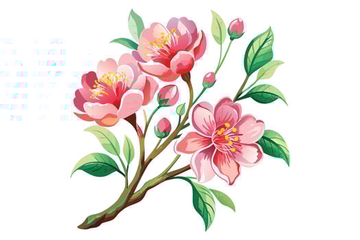 Watercolor exotic cherry blossom flower branch clipart vector