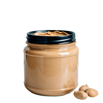 Jar of creamy peanut butter with peanuts beside it. Perfect for healthy snacks, baking, and cooking. High-quality food ingredient stock photo. png