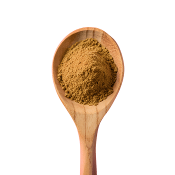 Wooden spoon filled with ground brown spice powder isolated on white background, ideal for culinary and food projects. png