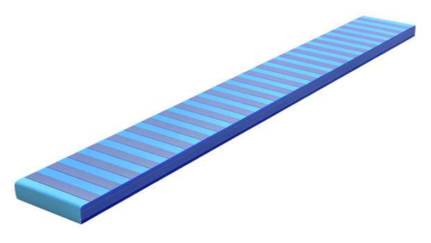 3D rendering of a blue striped object, resembling a rectangular bar or block, isolated on a white background. png