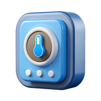 3D illustration of a blue thermostat icon with a temperature symbol, perfect for smart home technology, climate control, and temperature regulation themes. png