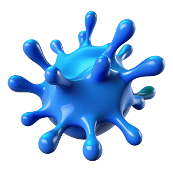 3D rendered image of a blue virus particle, isolated on a white background, depicting microscopic biological organisms. png