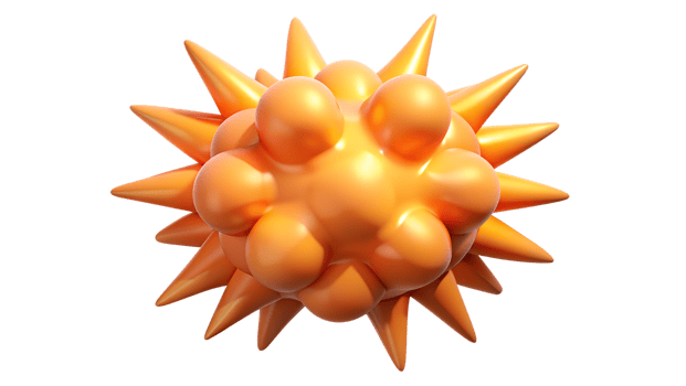 3D render of an abstract geometric shape with a spiky orange surface, isolated on white background, ideal for creative design projects. png