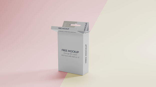 A white mockup box 3D with a pink and yellow background psd