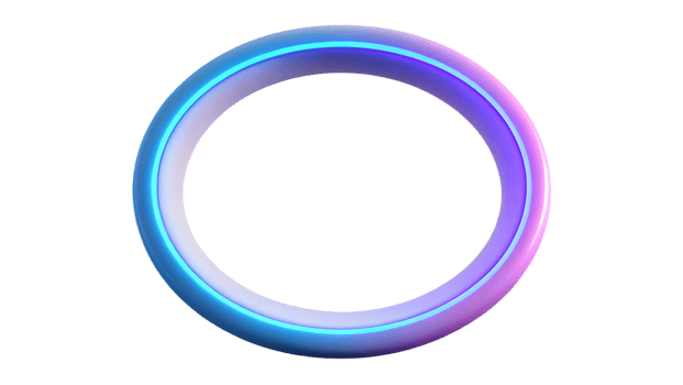 Colorful neon circular ring glowing with blue and purple hues, isolated on a transparent background. Perfect for graphic design and digital art. png
