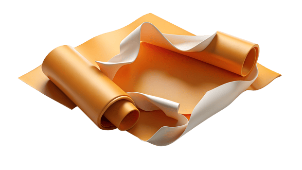 Close-up of crumpled orange and white material with rolled edges, creating a folded, textural abstract composition. png