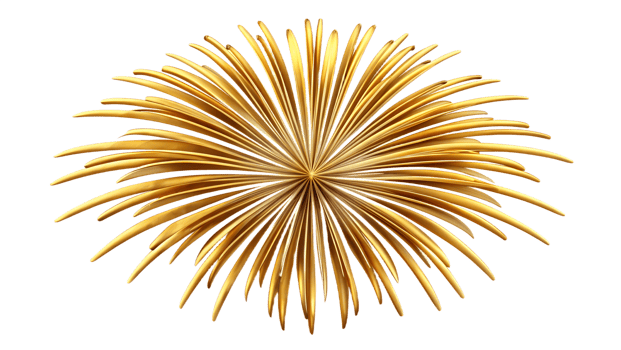 Golden firework explosion spreading vibrant sparks, illustrating a festive celebration against a dark background. png