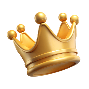 Golden crown emoji illustration representing royalty, power, and luxury. Perfect for use in digital art, design projects, and social media graphics. png