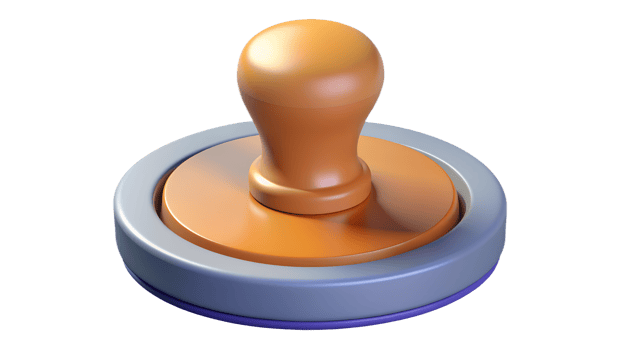 High-quality 3D rendering of a rubber stamp with a wooden handle, ideal for office, business, or certification purposes. png