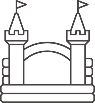 Bouncy castle icon. Inflatable house trampoline with slide for jumping. Playground outline pictogram for kids zone amusement park and summer party. Inflated elastic equipment png