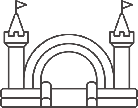 Bouncy castle icon. Inflatable house trampoline with slide for jumping. Playground outline pictogram for kids zone amusement park and summer party. Inflated elastic equipment. png