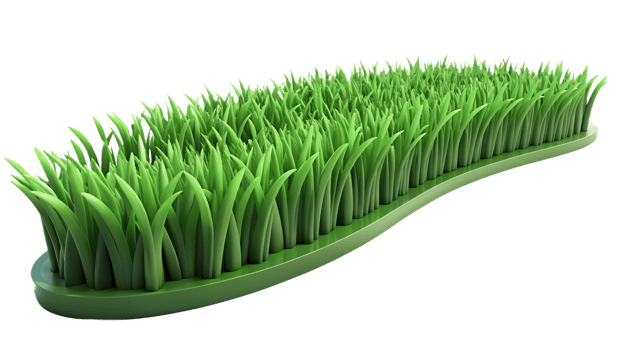 Vibrant artificial grass strip on white background, ideal for landscaping, gardening, and decoration purposes. High-quality, realistic green turf. png