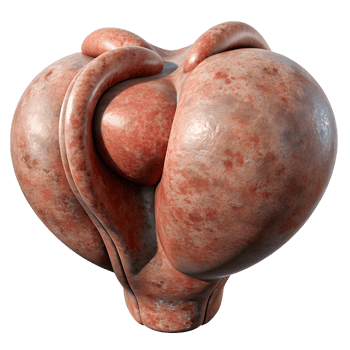Abstract organic sculpture with a smooth, marbled surface and bulbous, intertwining shapes, resembling futuristic, alien art. png