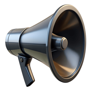 Close-up of a modern megaphone isolated on a white background, showcasing communication, marketing, and amplification concepts. png