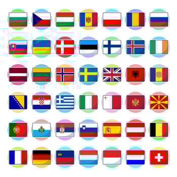 Flat cartoon of europe continent countries flags. Set of rectangular flags icons symbols signs element for map and others vector
