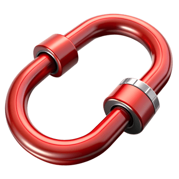 Red metal shackle link isolated on white background. High-quality industrial tool for security, construction and mechanical applications. png