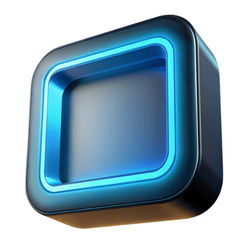 Futuristic blue glowing 3D icon with sleek black background, high tech symbol for technology and innovation concepts. png