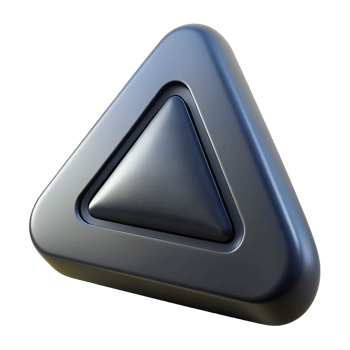 Sleek black triangular 3D button icon with rounded edges and modern design for web applications, and digital interfaces. png