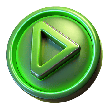 Green play button icon with a glossy, futuristic design. Perfect for multimedia, technology, UI elements, and app interfaces. png