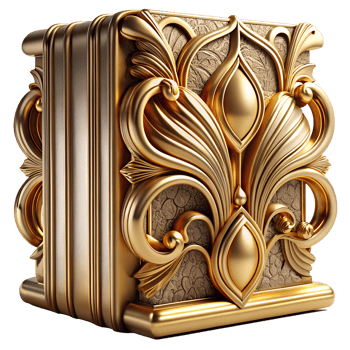 Elegant gold-plated ornate treasure chest with intricate details, perfect for luxury decor and vintage aesthetics. png