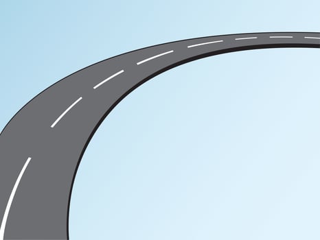 A curvy asphalt street road on blue background for long distance illustration vector