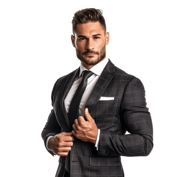 Elegant man with jacket fixing his sleeve and looking to the side isolated on transparent background png