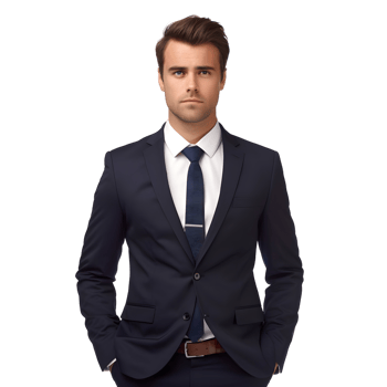 serious young businessman in suit over transparent background png