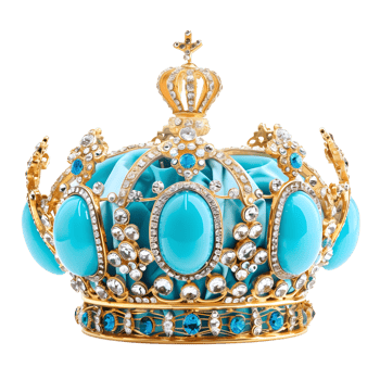 teal and gold color princess crown isolated on transparent background png