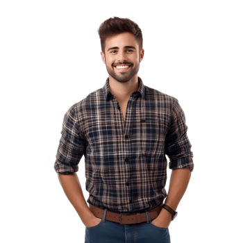 Handsome young man in checkered shirt, isolated on transparent background png