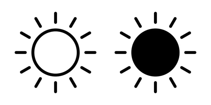 Sun icon, sun symbol isolated on white. vector