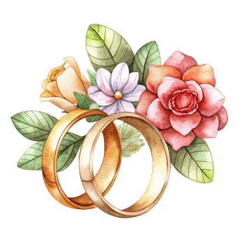 Wedding Rings with Flowers Illustration png