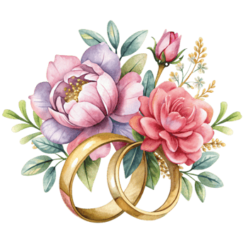 Wedding Rings with Flowers Illustration Decoration png