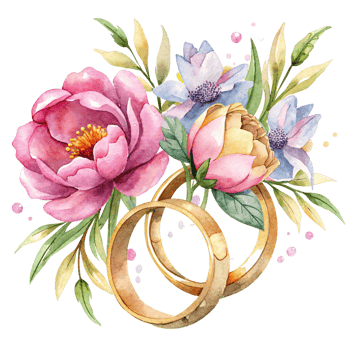 Wedding Rings with Flowers Illustration Art png
