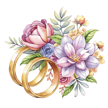Wedding Rings with Flowers Illustration Style png