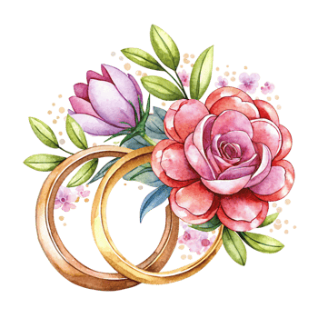 Wedding Rings with Flowers Illustration Object png