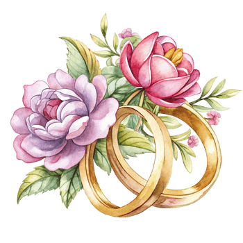 Wedding Rings with Flowers Illustration Item png