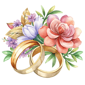 Wedding Rings with Flowers Illustration Concept png